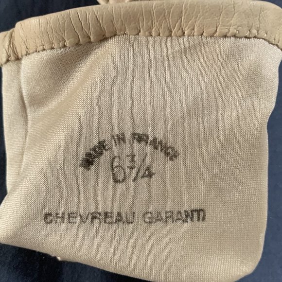 Beige Leather (kid) chevreau, Gloves, vintage, size 6 3/4, Made in France - Picture 3 of 4